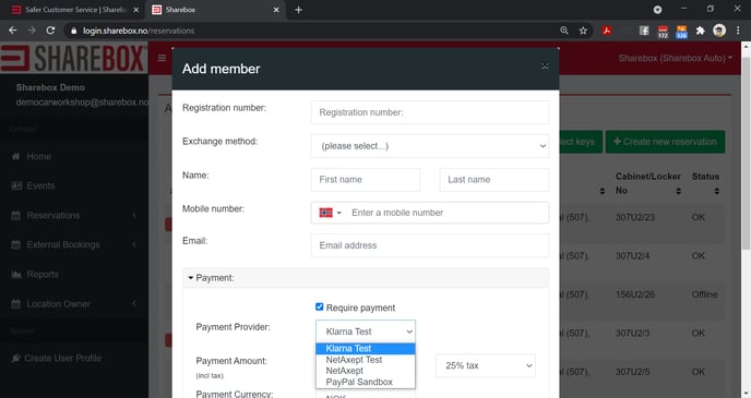 Adminweb Demo Workshop add customer payment screenshot